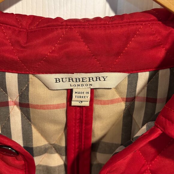 Burberry London Nova Check Lined Diamond Quilted Jacket Red Size S EUC - Picture 2 of 6
